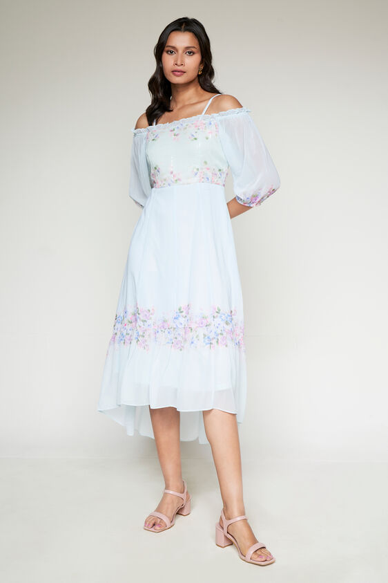 Aqua Floral High-Low Dress, Aqua, image 5